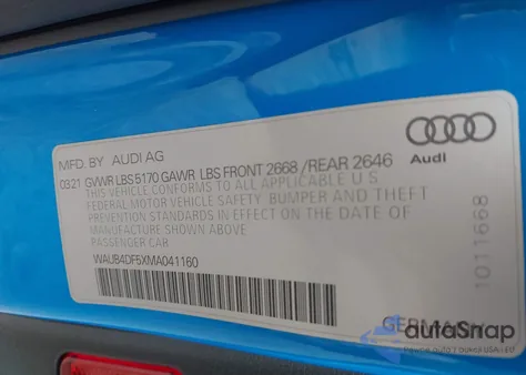 2021 Audi S5 Sportback Prestige Tfsi Quattro Tiptronic from USA, damaged, VIN WAUB4DF5XMA041160